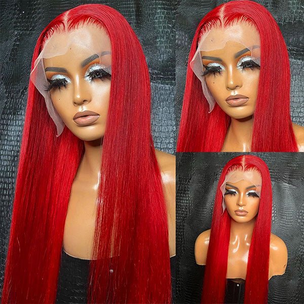 Red Straight 4x4/13x4 Lace Front Wig Colored HD Transparent Lace Human Hair Wigs - Geeta Hair - GeetaHair