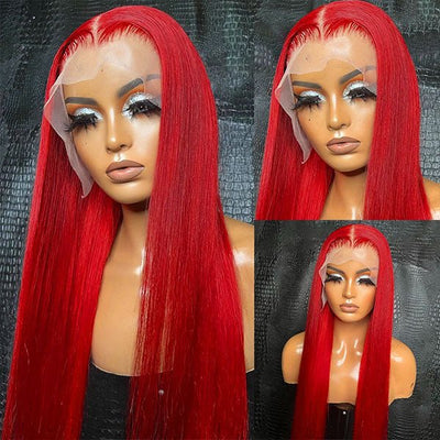 Red Straight 4x4/13x4 Lace Front Wig Colored HD Transparent Lace Human Hair Wigs - Geeta Hair - GeetaHair