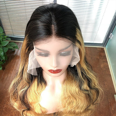 Skunk Stripe Hair Body Wave Lace Front Wig With Honey Blonde Highlight HD Transparent Lace Human Hair Wigs - GeetaHair