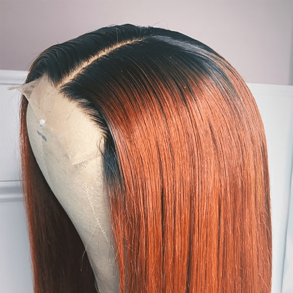 Ginger Color With Dark Roots Straight Lace Front Wig Colored Pre Plucked with Baby Hair Wigs - GeetaHair