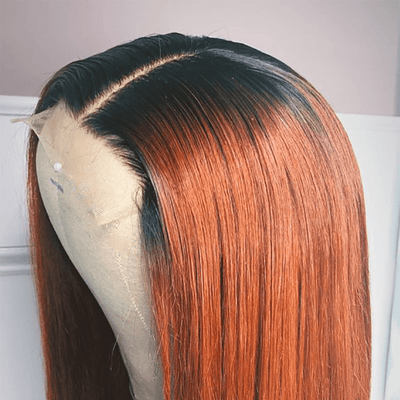 Ginger Color With Dark Roots Straight Lace Front Wig Colored Pre Plucked with Baby Hair Wigs - GeetaHair