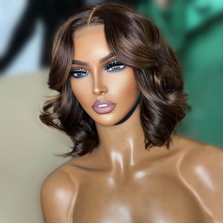 Brown Hair Bob Wig Body Wave Hair HD Lace Wig Highlight Blonde Glueless Pre Plucked Human Hair Wigs - GeetaHair