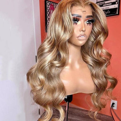 Blonde Ombre Hair Body Wave Lace Front Wig Colored Pre Plucked Glueless Hd Lace Human Hair Wigs - GeetaHair