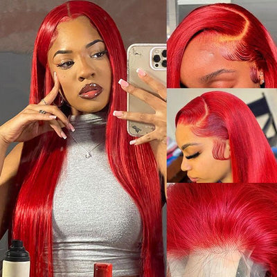 Red Straight 4x4/13x4 Lace Front Wig Colored HD Transparent Lace Human Hair Wigs - Geeta Hair - GeetaHair