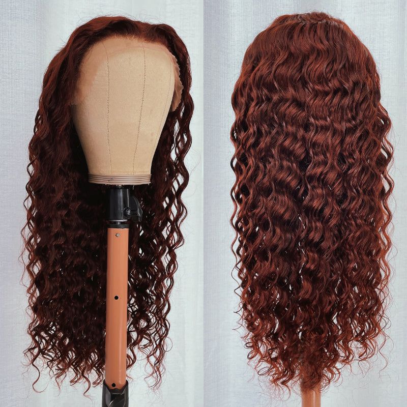 Reddish Brown Deep Wave Tranparent Lace Front Wig Auburn Deep Hairline HD Clear Lace Human Hair Wigs - GeetaHair