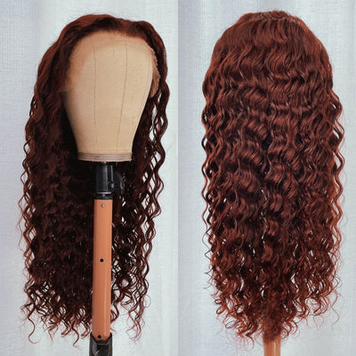 Reddish Brown Deep Wave Tranparent Lace Front Wig Auburn Deep Hairline HD Clear Lace Human Hair Wigs - GeetaHair