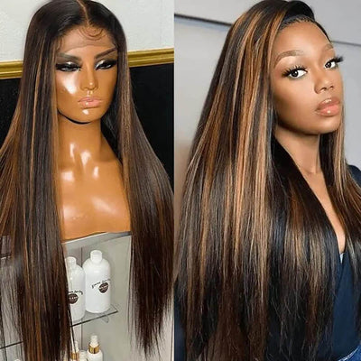 Balayage Blonde Highlight 4x4/13x4 Hd Lace Wig Straight/Body Wave Human Hair Wigs With Brown Highlights - Geeta Hair - GeetaHair