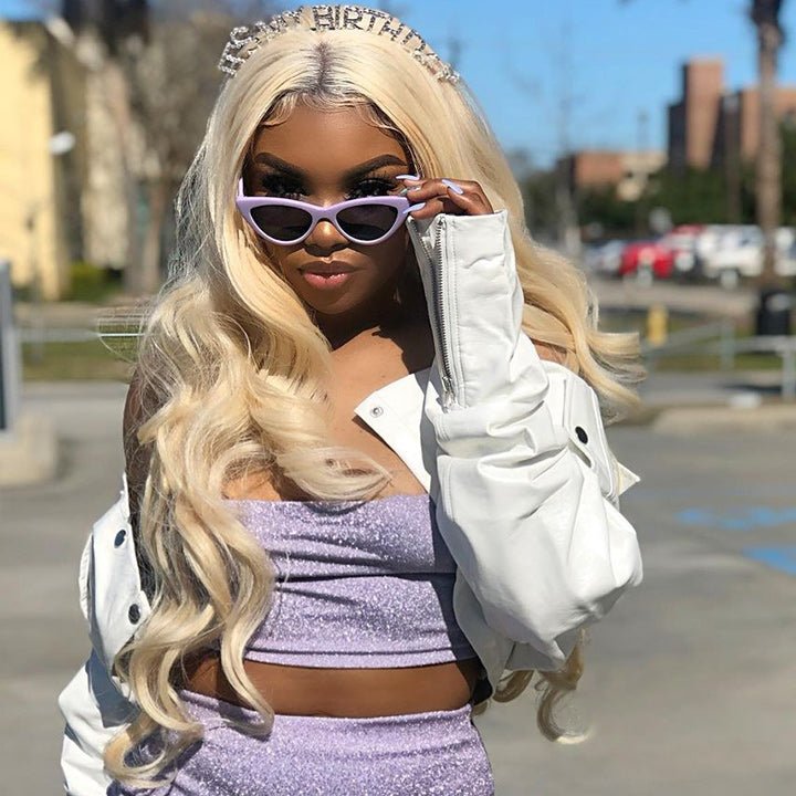 613 Hair Body Wave HD Lace Front Wig With Black Roots Blonde Pre Plucked Glueless Human Hair Wigs - GeetaHair