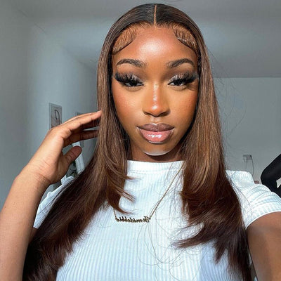 Ombre Brown 13x4/4x4 Hd Transparent Layered Straight Wig Pre Plucked Natural Hairline Human Hair Wigs - GeetaHair