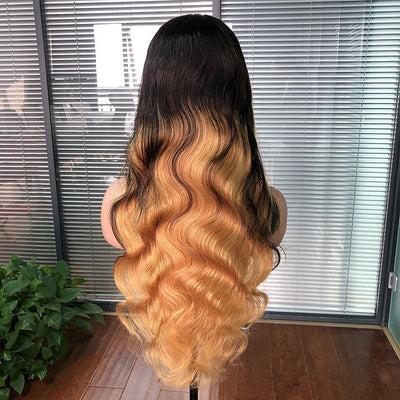 Skunk Stripe Hair Body Wave Lace Front Wig With Honey Blonde Highlight HD Transparent Lace Human Hair Wigs - GeetaHair