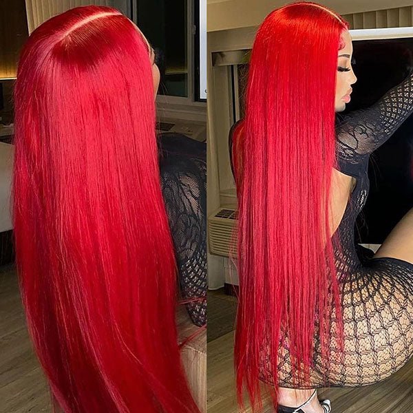 Red Straight 4x4/13x4 Lace Front Wig Colored HD Transparent Lace Human Hair Wigs - Geeta Hair - GeetaHair