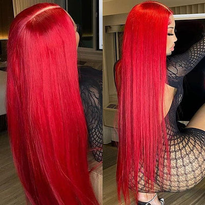 Red Straight 4x4/13x4 Lace Front Wig Colored HD Transparent Lace Human Hair Wigs - Geeta Hair - GeetaHair