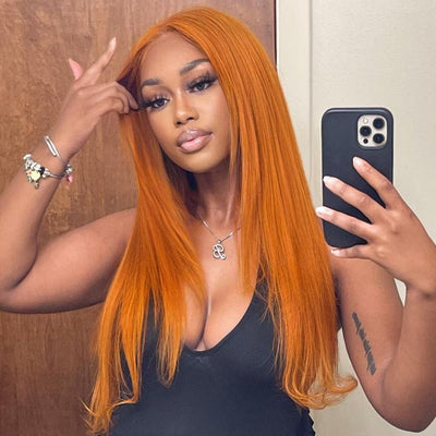 Funky Colored Wigs | Ginger Straight Hair 13x4 HD Lace Front Wig Pre Plucked Hairline Human Hair Wigs - GeetaHair
