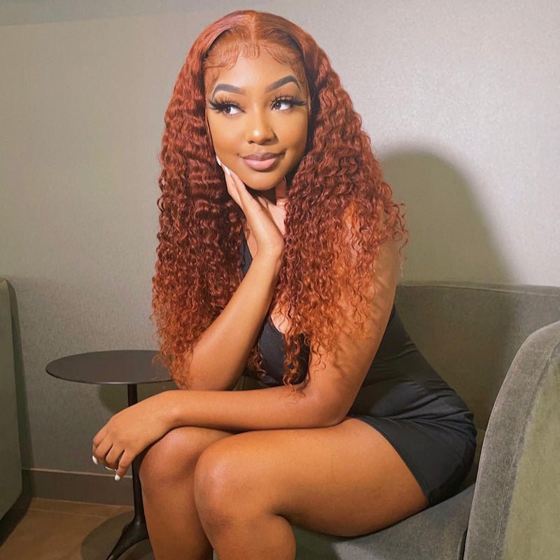 Ginger Brown Color Wig Human Hair Curly Lace Front Wig Pre  display picture 2