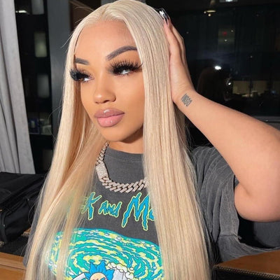 613 Hair Straight 5x5 Closure HD Lace Front Wig Blonde Pre Plucked Glueless Human Hair Wigs - GeetaHair