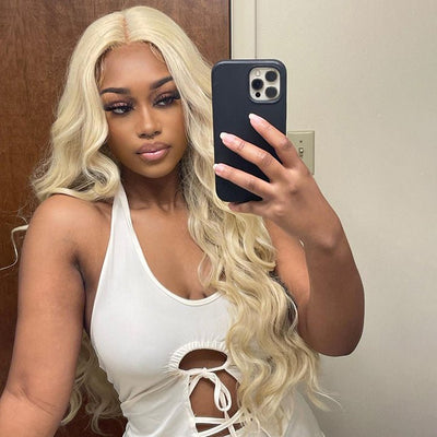 613 Hair Body Wave 5x5 Closure HD Lace Front Wig Blonde Pre Plucked Glueless Human Hair Wigs - GeetaHair