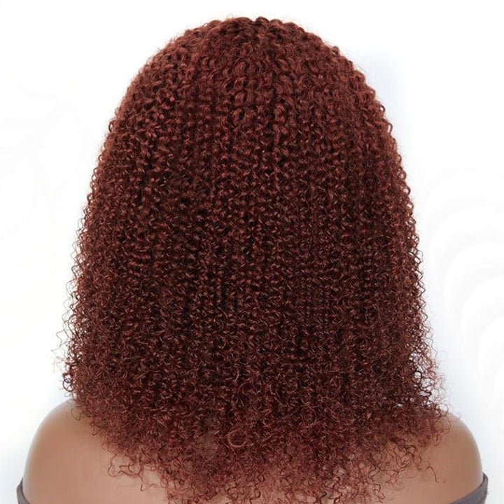 Reddish Brown Kinky Curly HD Lace Bob Wig Auburn Afro Curly Invisible Lace Human Hair Bob Wigs - GeetaHair