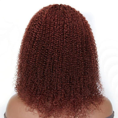 Reddish Brown Kinky Curly HD Lace Bob Wig Auburn Afro Curly Invisible Lace Human Hair Bob Wigs - GeetaHair