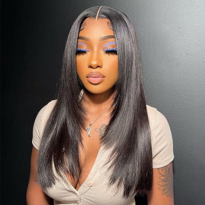 13x4/4x4 Hd Transparent Straight Layered Wig Pre Plucked Natural Hairline Human Hair Wigs - GeetaHair