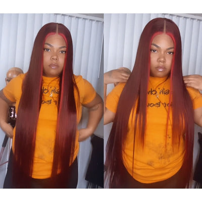 Highlight Ombre Straight Hair 99j Human Hair Wig HD Lace Font Wig Pre Plucked Natural Hairline - Geetahair - GeetaHair