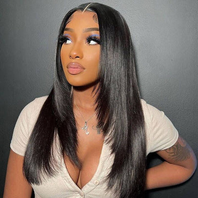 13x4/4x4 Hd Transparent Straight Layered Wig Pre Plucked Natural Hairline Human Hair Wigs - GeetaHair