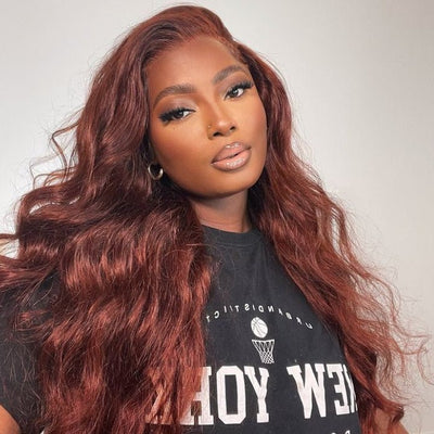 13x4 Reddish Brown HD Lace Front Human Hair Wigs Auburn Body Wave Transparent Lace Wig - Geeta Hair - GeetaHair