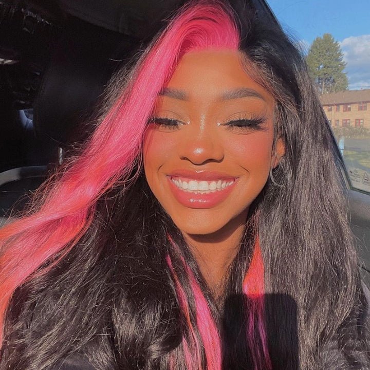 Skunk Stripe Peach Pink Straight 13x4 Lace Frontal Wig Invisible Transparent Lace Human Hair Wigs - GeetaHair - GeetaHair
