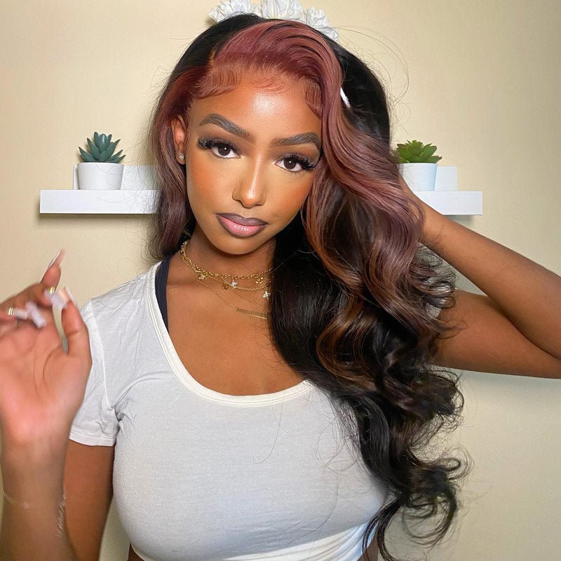 Dry Rose Highlight Ombre Color Wig 13x4 Transparent Lace Frontal Body Wave Hair Pre Plucked With Baby Hair - Geetahair - GeetaHair