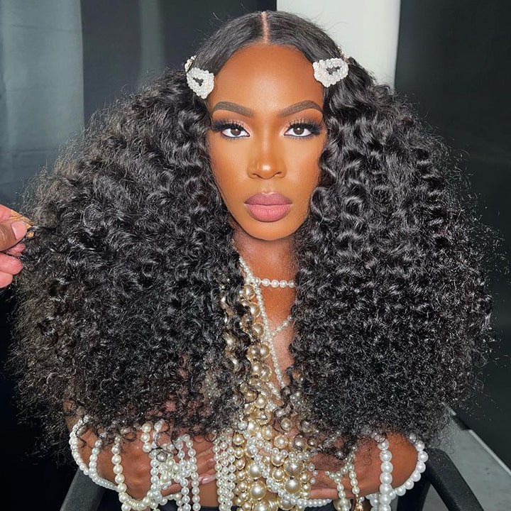 Natural Hairline 300% High Density Curly Lace Front Wig Medium Length 13x4 Water Curly HD Transparent Lace Human Hair Wigs - GeetaHair
