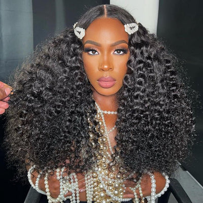 Natural Hairline 300% High Density Curly Lace Front Wig Medium Length 13x4 Water Curly HD Transparent Lace Human Hair Wigs - GeetaHair
