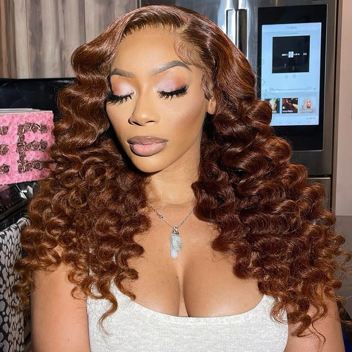 Ombre Brown Loose Deep Wave Lace Front Wig Colored Glueless HD Lace Human Hair Wigs - GeetaHair