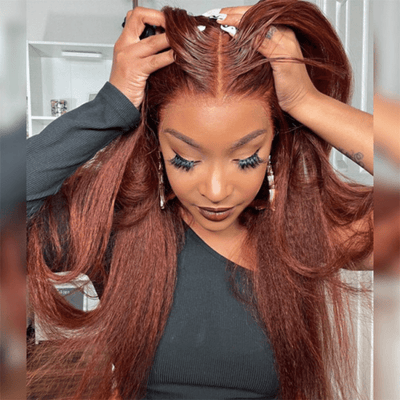 Reddish Brown 13x4/4x4 HD Transparent Lace Wig Kinky Straight Auburn Glueless Human Hair Wigs - GeetaHair
