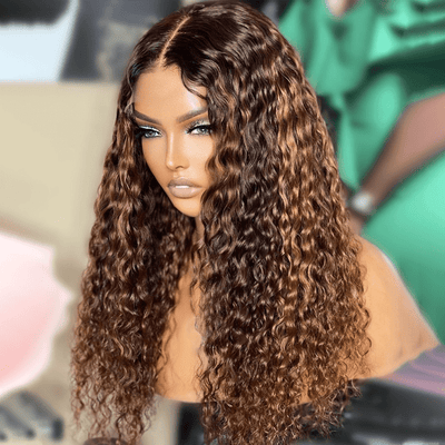 Geeta Honey Blonde Highlight Spanish Curly HD Lace Front Wig Glueless Curly Human Hair Wigs Highlights Brown Wig - GeetaHair
