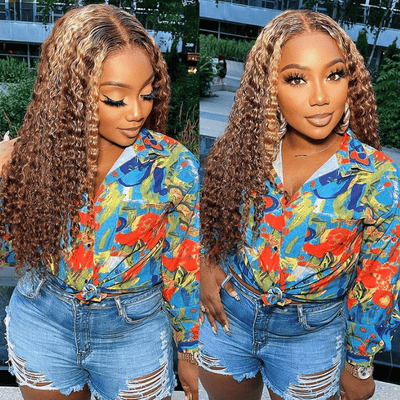 Curly Hair Highlights Wig 13x4 HD Lace Frontal/4x4 Lace Closure Glueless Wig Ombre Human Hair Wigs - Geeta Hair - GeetaHair