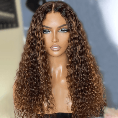 Geeta Honey Blonde Highlight Spanish Curly HD Lace Front Wig Glueless Curly Human Hair Wigs Highlights Brown Wig - GeetaHair