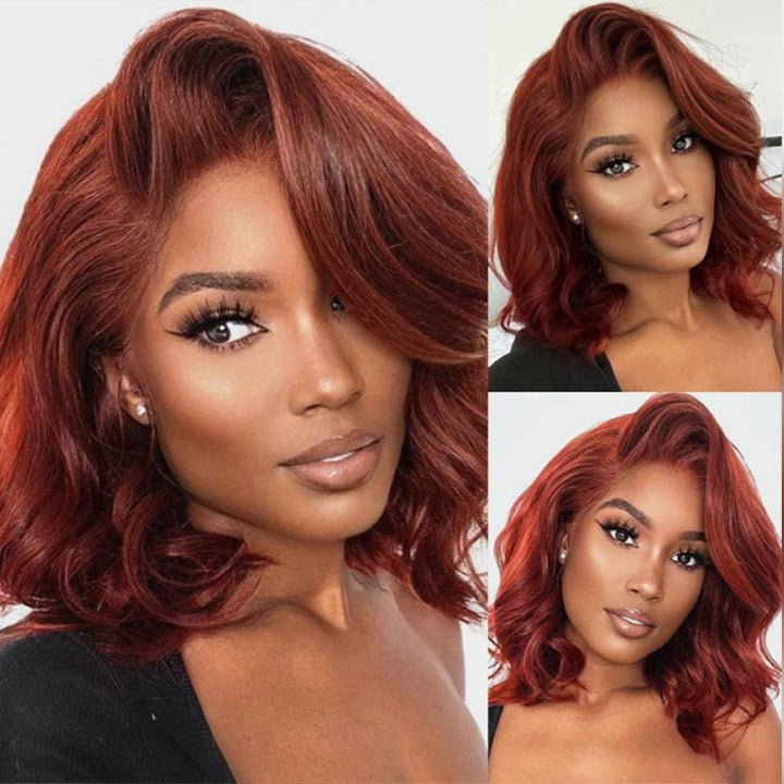 Glueless Reddish Brown Body Wave HD Lace Bob Wig Auburn Body Wave Invisible Lace Human Hair Bob Wigs - GeetaHair