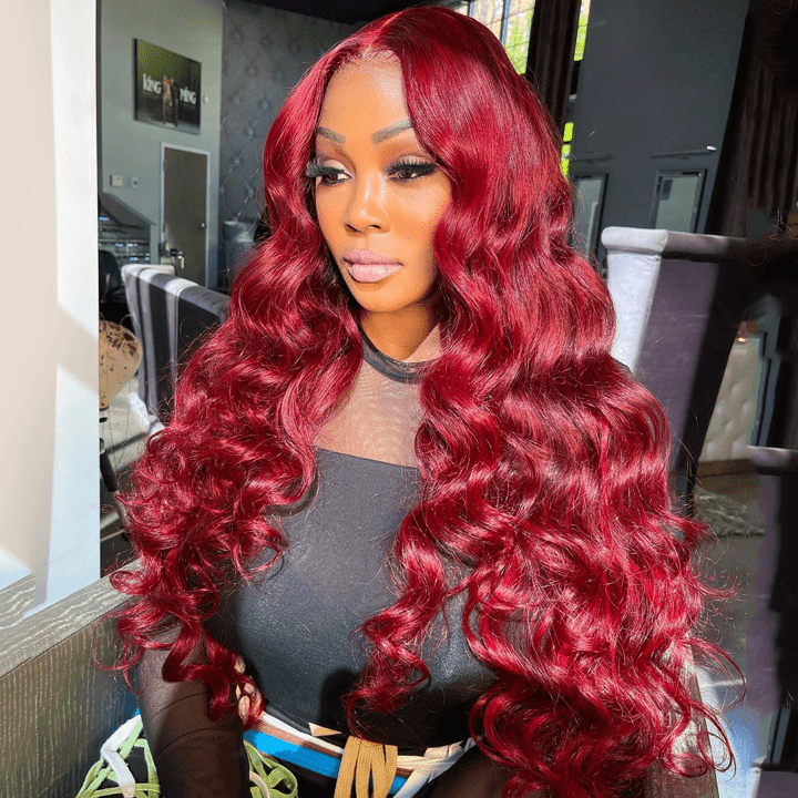 Geeta Loose Wave 13x4/4x4 Burgundy Hair Lace Front Wig 99j Colored Long Human Hair Wigs - GeetaHair