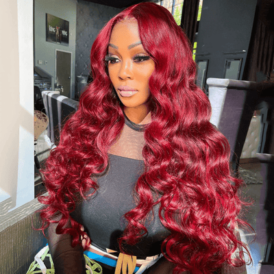 Geeta Loose Wave 13x4/4x4 Burgundy Hair Lace Front Wig 99j Colored Long Human Hair Wigs - GeetaHair