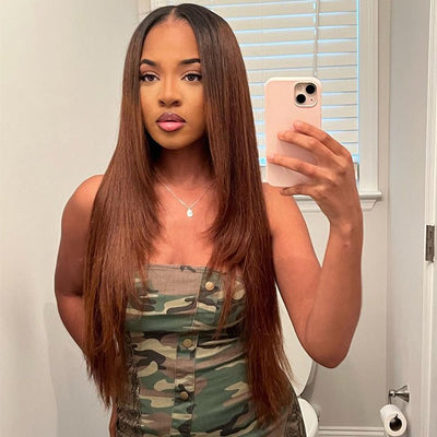 Ombre Brown Straight Layered Lace Front Wig 13x4/4x4 HD Lace Chocolate Brown Butterfly Haircut Human Hair Wigs - Geeta Hair - GeetaHair