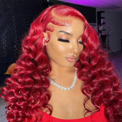 Tax Return Sale Red Loose Deep Wave Lace Front Wig Colored HD Transparent Lace Human Hair Wigs - GeetaHair