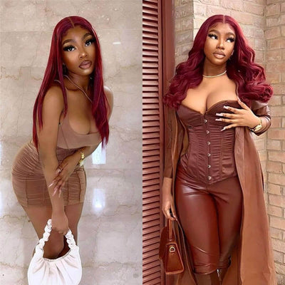 Long Straight Hair 99j Burgundy T Part Lace Front Wig Glueless Pre Plucked With Baby Hair 100% Virgin Human Hair Wig - Geeta Hair - GeetaHair