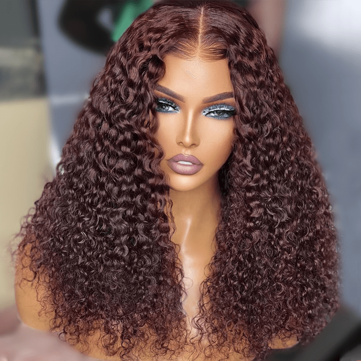 Spanish Curly Colored Wigs Burgundy 13x4 HD Lace Wig Transparent Human Hair Wigs Pre plucked Hairline - Geeta Hair - GeetaHair