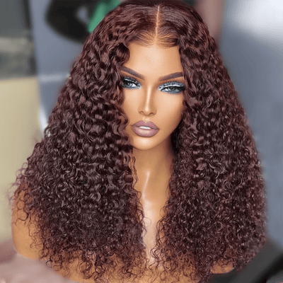 Spanish Curly Colored Wigs Burgundy 13x4 HD Lace Wig Transparent Human Hair Wigs Pre plucked Hairline - Geeta Hair - GeetaHair