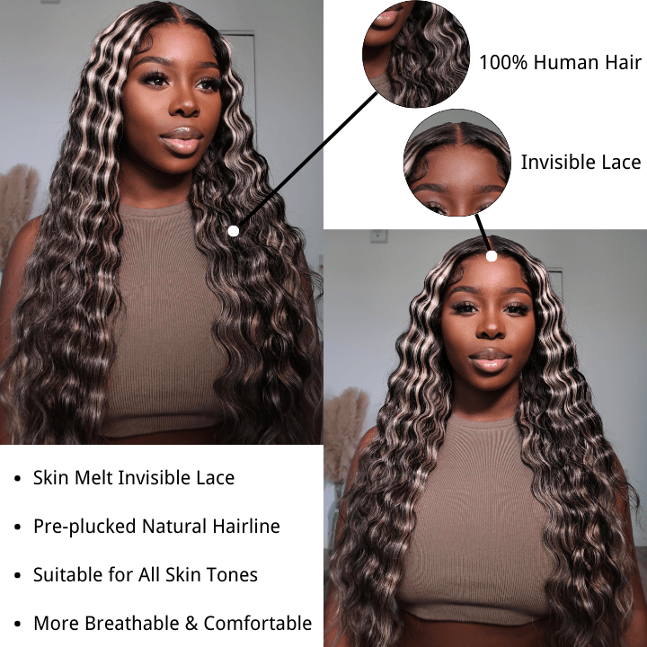 Balayage Loose Deep Wave 13x4/4x4 HD Lace Wig For Women Highlight Human Hair Wigs With Baby Hair - Geeta Hair - GeetaHair