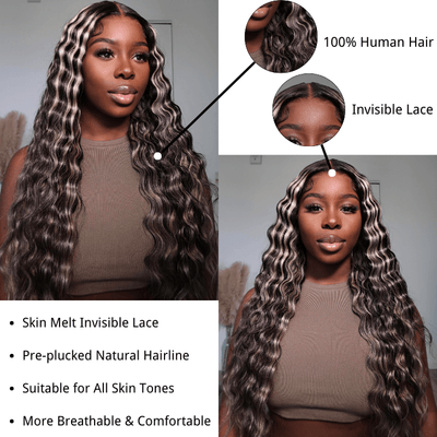 Balayage Loose Deep Wave 13x4/4x4 HD Lace Wig For Women Highlight Human Hair Wigs With Baby Hair - Geeta Hair - GeetaHair