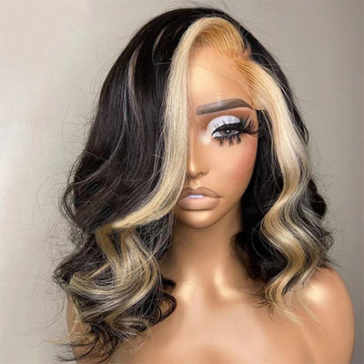 Body Wave Hair Short Bob Black Wig With Blonde Highlights Ombre Hair 13x4 Lace Front 4x4/5x5 Closure Human Hair Wig - GeetaHair