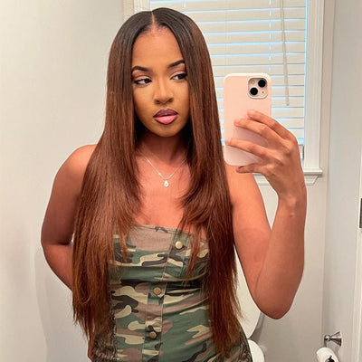 Ombre Brown Straight Layered Lace Front Wig 13x4/4x4 HD Lace Chocolate Brown Butterfly Haircut Human Hair Wigs - Geeta Hair - GeetaHair