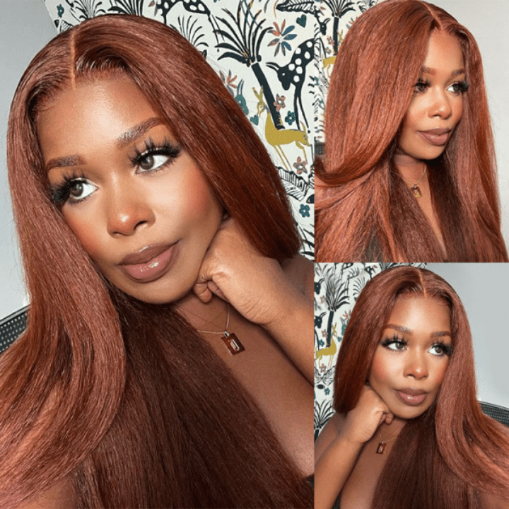 Reddish Brown 13x4/4x4 HD Transparent Lace Wig Kinky Straight Auburn Glueless Human Hair Wigs - GeetaHair