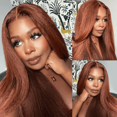 Reddish Brown 13x4/4x4 HD Transparent Lace Wig Kinky Straight Auburn Glueless Human Hair Wigs - GeetaHair