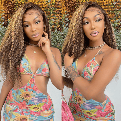 Valentine's Day Flash Sale:13x4 HD Lace Curly Hair Honey Blond Highlights Wig, 48hrs Only - GeetaHair